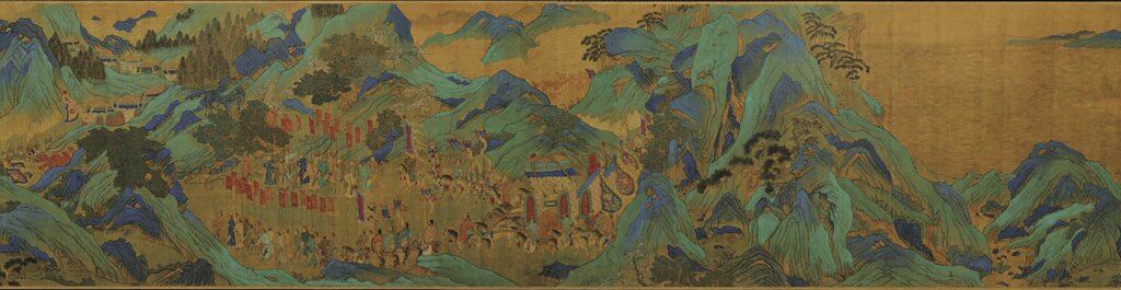 傳明仇英〈上林圖〉，53.5×1183.9公分，題款於1542年，國立故宮博物院藏。圖為局部。