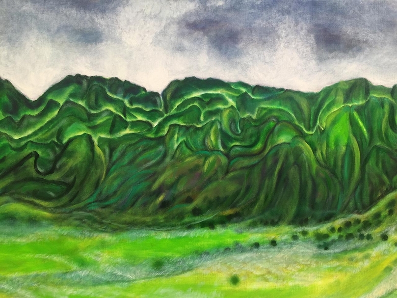 蔣勳,《縱谷之秋》(局部),油畫、畫布,92x270cm,2017。(谷公館提供)