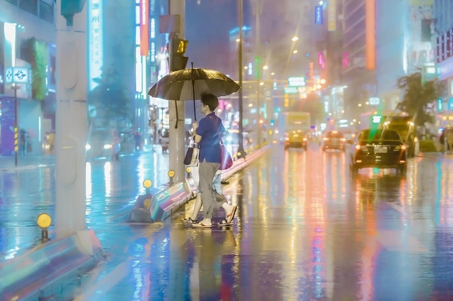 久方武作品《Rain at night II》。(2018達帕亞洲攝影藝術博覽會提供)