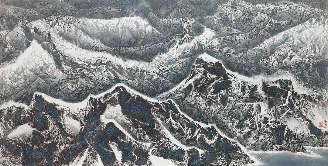 劉國松作品《綿綿無盡峰連白》。（羅芙奧提供）