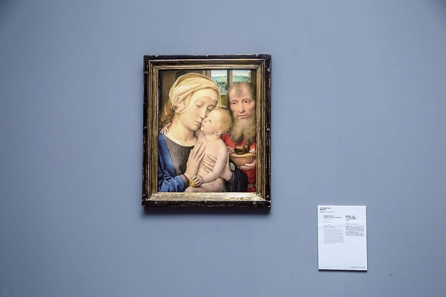 佳士得倫敦7月舉行的古典大師夜拍：大衛（Gerard David）作品《The Holy Family》估價150萬至250萬英鎊。圖為此作在香港會議展覽中心預展現場。
