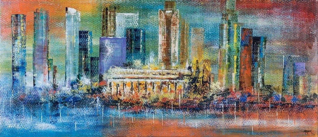 彭雄渾，《Singapore 2018 Series – Skyline II》，壓克力顏料、畫布 130×300cm，2018。（Stephen Peng Studio提供）