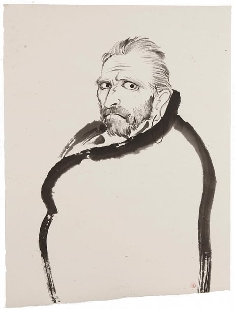 張宏圖,《Van Gogh / Bodhidharma #37》,水墨紙本,91.4x68.6cm,2015。(藝術家與耿畫廊提供)