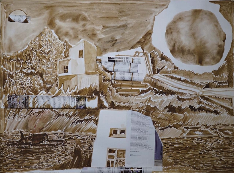 陳彧君|被延續的情景NO.171225 水彩、壓克力顏料、畫紙、雜誌 55×75cm 2017(藝術家與亞洲當代藝術空間提供)