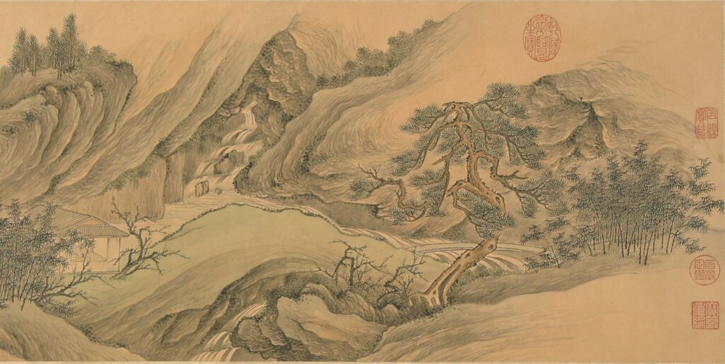 清永瑢〈梅谷攜琴圖〉卷,圖為局部。