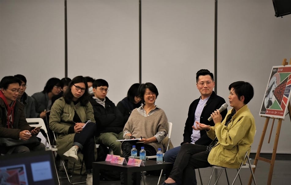 「聲音想怎樣」系列講座第二場分別由楊嘉輝主講〈戰地鐘聲，及近期作品〉與王虹凱主講〈共聽者，同行者〉，並邀請呂岱如擔任主持及回應人。（春之文化基金會提供）