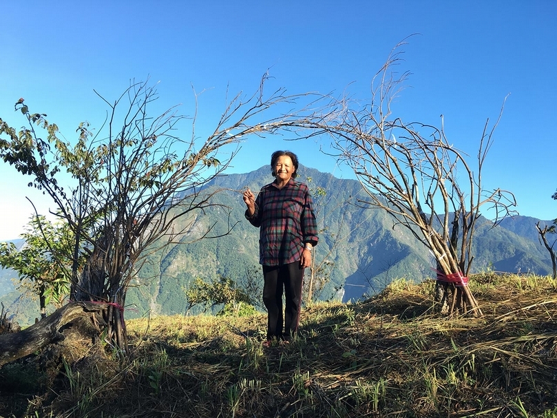 森人–太魯閣藝駐計劃，「森人－太魯閣藝駐計劃（I＆II）」，圖為2016 年阿香阿姨與森人駐村藝術家黃韶瑩作品《此山非彼山》合影。（藝術家提供）