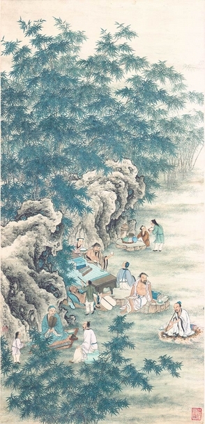 夏荊山《竹林七賢圖》。（財團法人夏荊山文化藝術基金會提供）