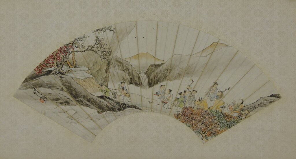 陳康侯〈雲中雞犬圖〉扇面，揚州博物館藏。