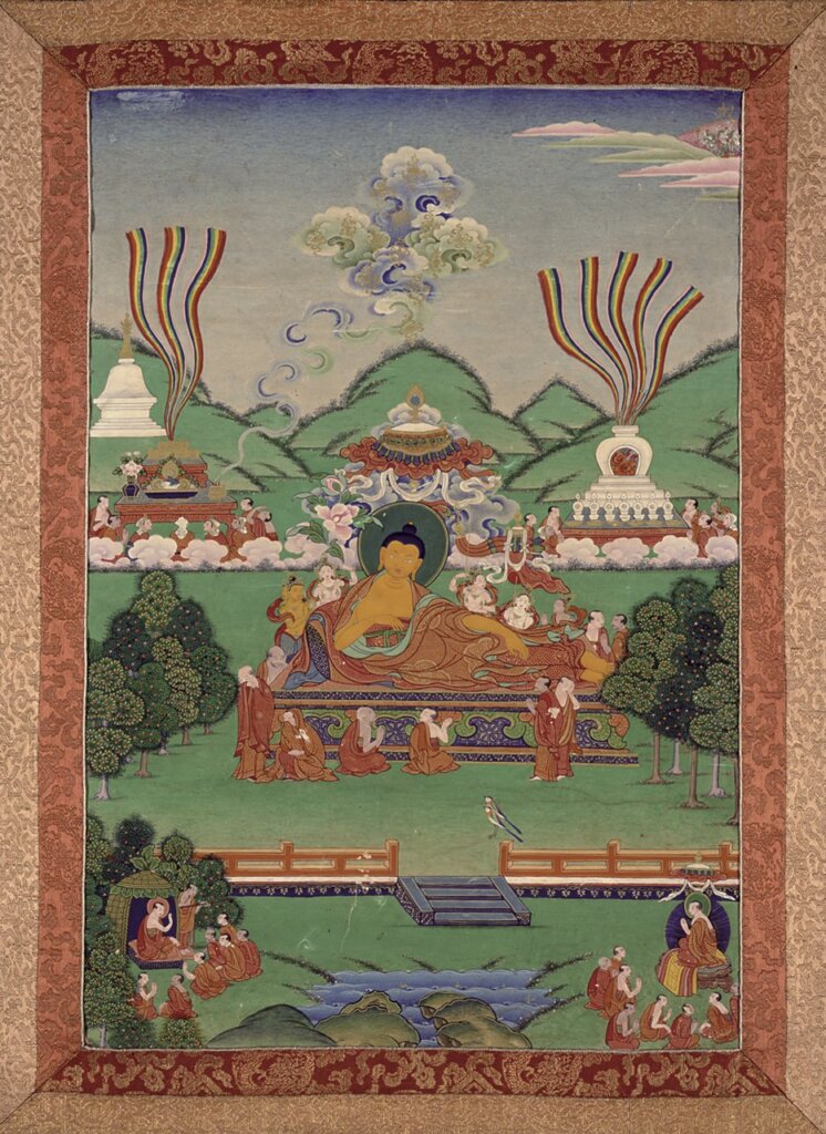約18世紀西藏〈釋迦牟尼涅槃像〉，館藏編號B66D23。©Asian Art Museum。