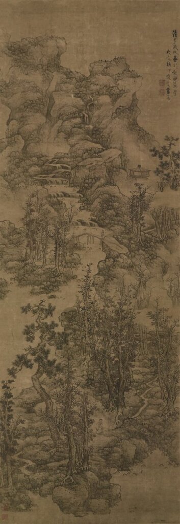 佳士得香港：清代藍瑛1658年作〈法李咸熙山水〉軸，設色絹本，190×66公分，估價80萬至100萬港元，成交價2250萬港元。