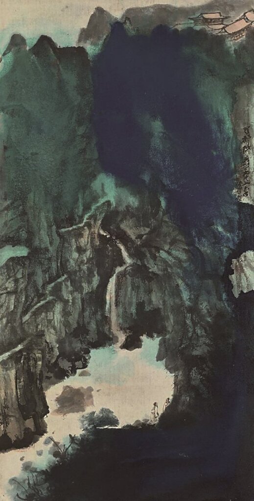 佳士得香港：張大千1963年作〈觀泉圖〉，設色紙本木板鏡框，134×68公分，估價6000萬至8000萬港元，成交價6422萬5000港元。
