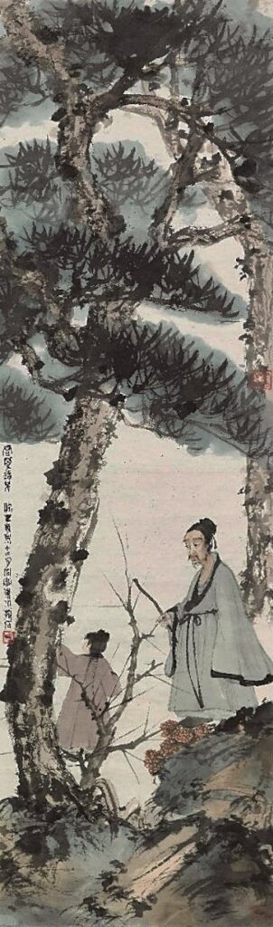 佳士得香港：傅抱石1943年作〈松下問童子〉，設色紙本（未裱）鏡框，108.5×31公分，估價3500萬至4500萬港元，成交價4172萬5000港元。