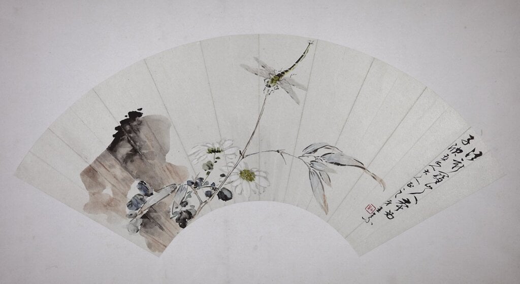 王素〈竹石蜻蜓圖〉扇面，揚州博物館藏。