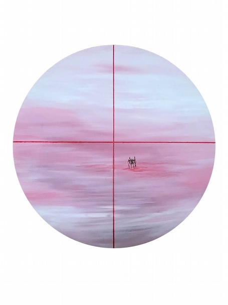 陳依純《孤獨的戰役－奮戰一擊》，壓克力顏料、畫布，直徑50cm，2018。（尊彩藝術中心提供）