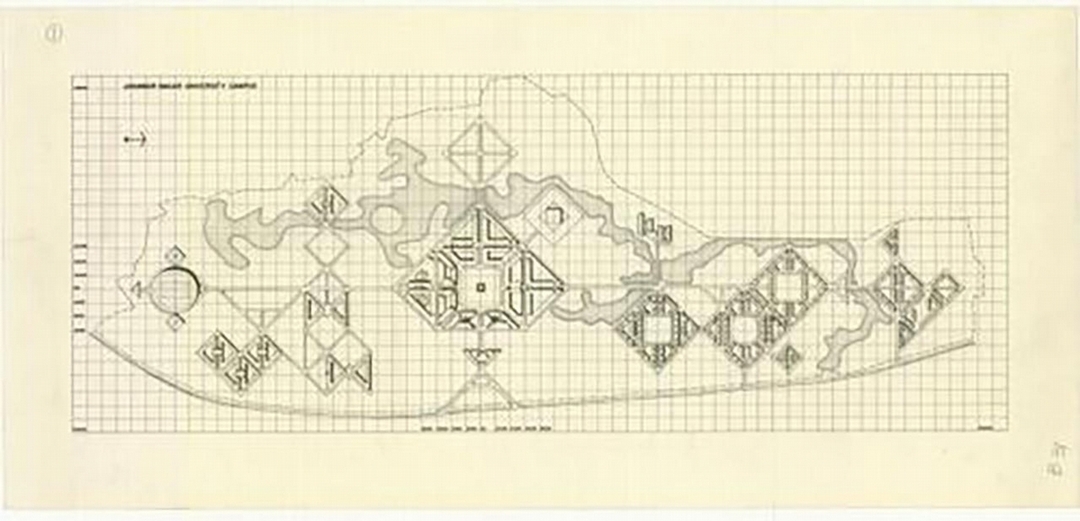姆札魯設計的賈汗吉納加大學(Jahangirnagar University)的設計圖。(圖片來源:Muzharul Islam Archive)