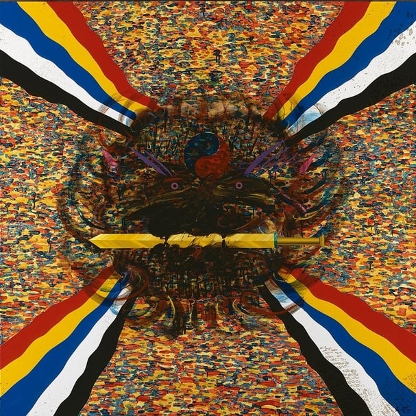 夏陽《獅子啣劍之十》,壓克力顏料、畫布,170x170cm,1995,誠品畫廊藏。 (台北市立美術館提供)