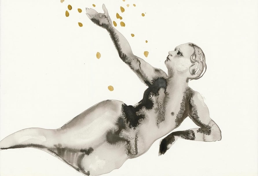 吳逸寒，《達妮》，水彩、墨水、紙，38×55.5cm，2017。（也趣畫廊提供）