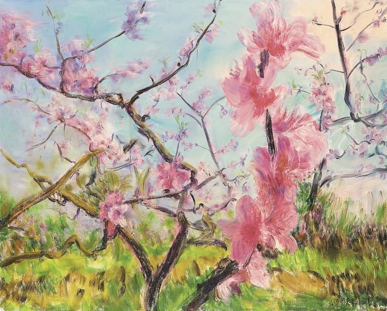 Amanda Wei Gallery展出周春芽的「桃花」系列繪畫作品。（台北國際藝術博覽會提供）