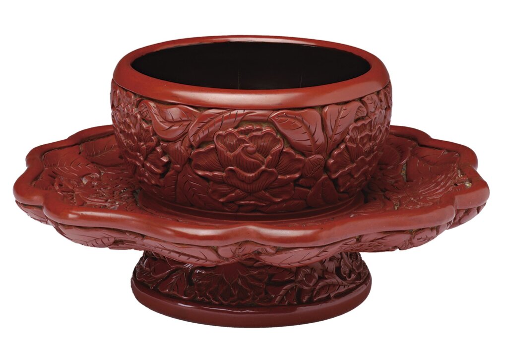 明永樂〈剔紅花卉紋盞托〉，館藏編號FE.23-1974 ©Victoria and Albert Museum。