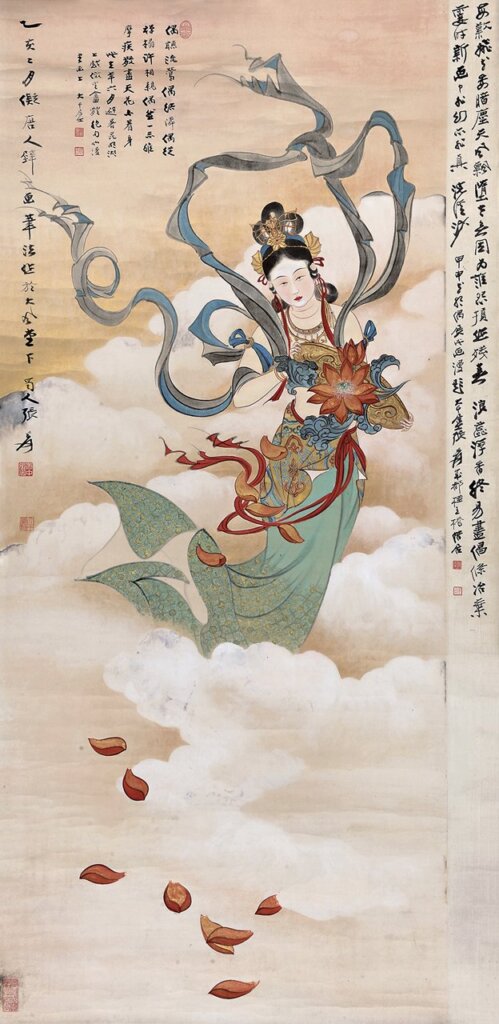 北京保利：張大千〈天女散花〉，167×72公分，成交價人民幣8452.5萬元，居近現代書畫第三高價。
