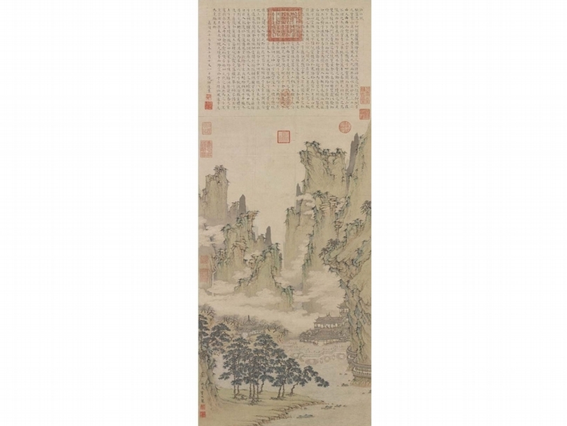 仇英〈雲溪仙館〉,99.3×39.8公分,國立故宮博物院藏。「仙山圖特展」展出。圖│國立故宮博物院