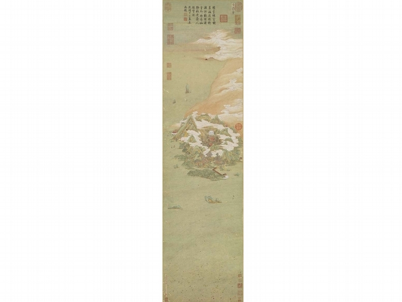文伯仁1563年作〈方壺圖〉,120.6×31.8公分,國立故宮博物院藏。「仙山圖特展」展出。圖│國立故宮博物院