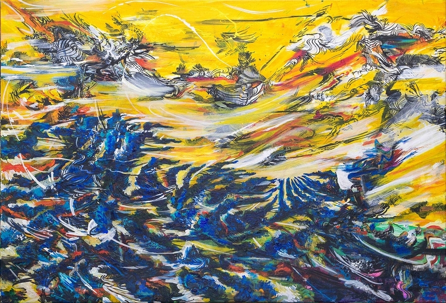 王淑鈴《吟唱的河流6》，壓克力顏料、油彩、畫布，106x152cm，2017-18。（采泥藝術提供）