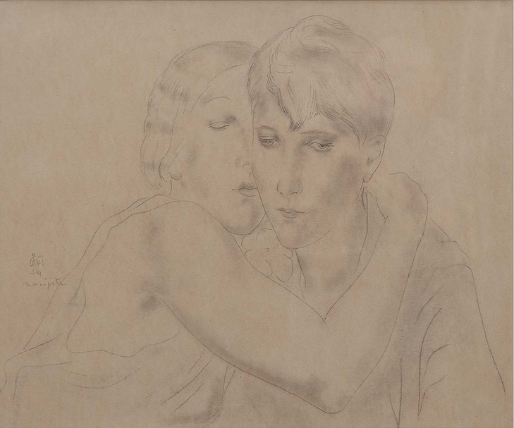藤田嗣治｜雙美 鉛筆、水彩紙本 38.5×46.4cm 1927 預估價：35萬至55萬港元 圖｜中國嘉德香港