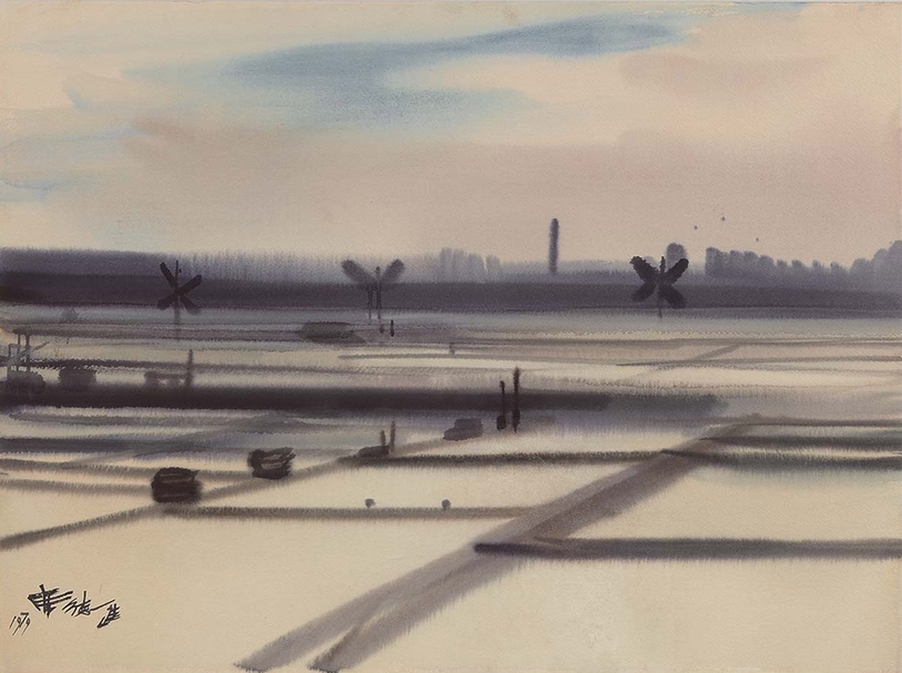 席德進｜漁塭 水彩、墨紙本 55.7×75.2cm 1979 預估價：20萬至30萬港元 圖｜中國嘉德香港