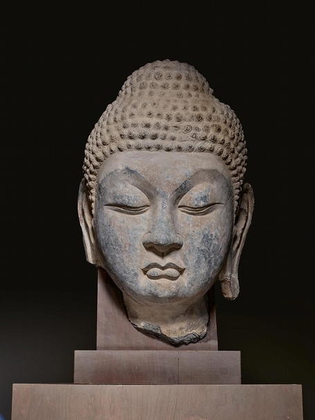 蘇富比：「瓊肯：中國佛教造像」編號5唐〈石灰石雕佛首像〉，因來源受爭議而撤拍。（蘇富比提供）