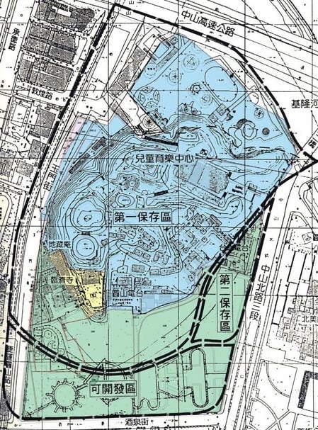 《107年國定圓山遺址監管保護計畫》圓山遺址劃定範圍。（台北市文化局、台北市立美術館提供）