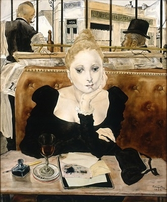 藤田嗣治（Léonard Tsuguharu Foujita），《咖啡館》（At the Café），76×64cm，1949，龐畢度中心。（© Musée La Piscine (Roubaix), Dist. RMN-Grand Palais / Arnaud Loubry / distributed by AMF，© Fondation Foujita / ADAGP, Paris & JASPAR, Tokyo, 2017 E2833）