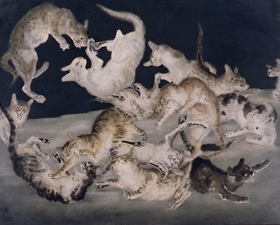 藤田嗣治（Léonard Tsuguharu Foujita），《爭鬥（貓）》（Combat (Cats)），81×100cm，1940，東京國立近代美術館。（© Fondation Foujita / ADAGP, Paris & JASPAR, Tokyo, 2017 E2833）