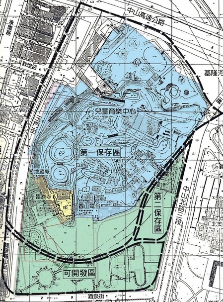 《107年國定圓山遺址監管保護計畫》圓山遺址劃定範圍。（台北市文化局、台北市立美術館提供）
