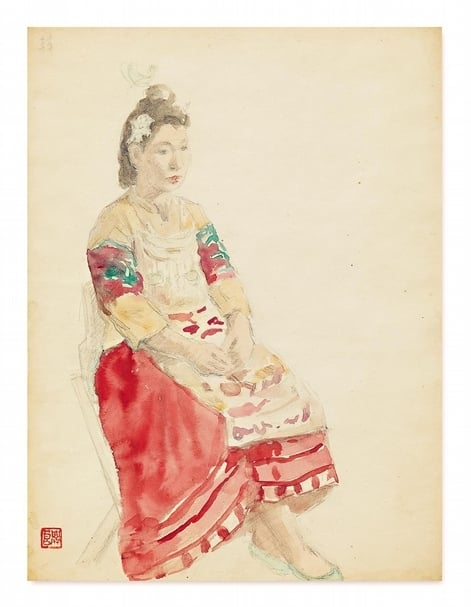 關良《韓國婦女》,水彩、紙本,25.7x19cm。(香港蘇富比提供)