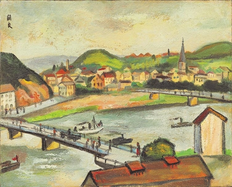關良《易北河畔》,油彩、畫布,40x49.5cm,1957。(香港蘇富比提供)