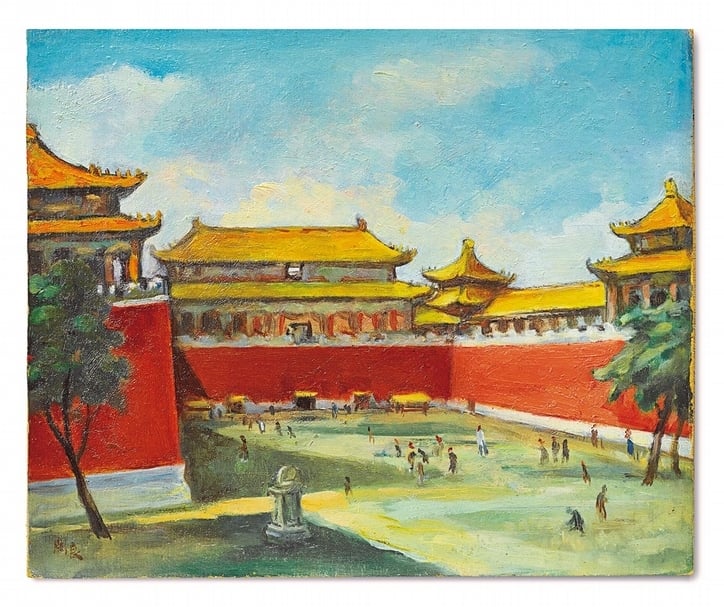 關良《北京故宮》,油彩、木板,26.5x32 cm。(香港蘇富比提供)