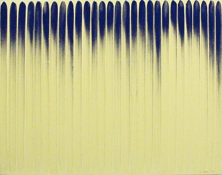 李禹煥《始於線 790143》（From line 790143），油彩、礦物顏料、畫布，72.7x90.9cm，1979。（たけだ美術(Takeda Art Co.)提供）