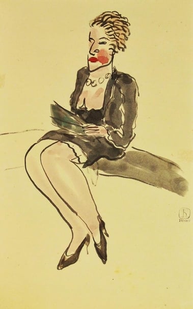 常玉《巴黎女子》，水墨、水彩、紙本，30x28cm，年代未詳。（阿波羅畫廊提供）