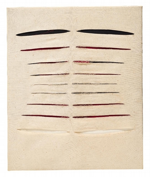 朱為白《同緣》，綜合媒材布面，60x50cm，1994。（亞洲藝術中心提供）