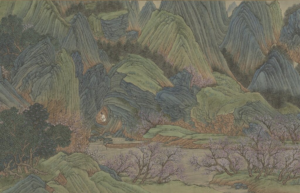 清王炳〈仿趙伯駒桃源圖〉，35.1×479.3公分。圖為局部。