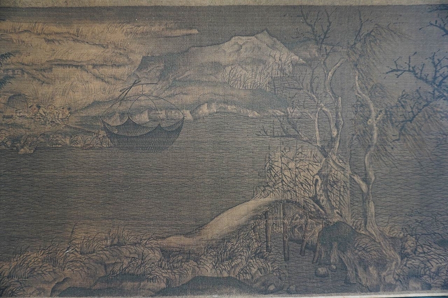 同場展出趙幹《江行初雪圖》的複製品（局部）。（攝影／黎家怡）