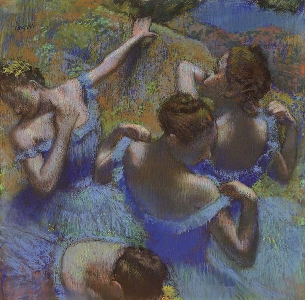 竇加《藍色芭蕾舞者》（Blue dancers）。（莫斯科普希金博物館提供）