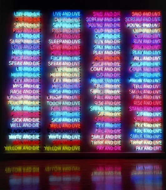 布魯斯．諾曼（Bruce Nauman）《一百次活著和死去》（One Hundred Live and Die），霓虹燈管、電線與玻璃管，118x132.5x21cm，1984。（© MoMA）