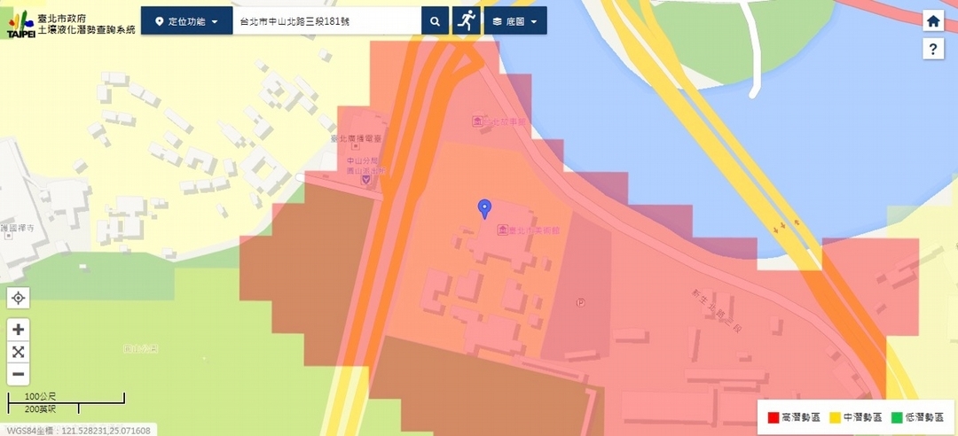 台北市土壤液化潛勢查詢系統。（圖片取自土壤液化潛勢查詢系統）