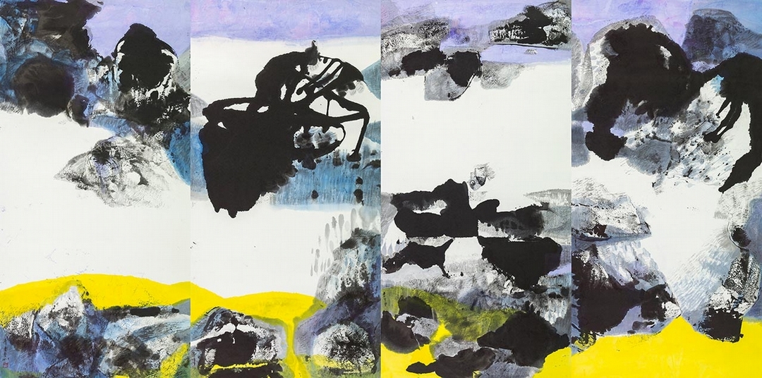 李重重《緣滿人間》，水墨設色、紙本，137.5×278cm，2017。（尊彩藝術中心提供）