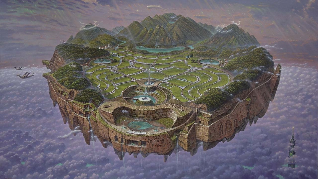 連建興《稻香豐喜之島》，油彩、畫布，112×194cm，2017。（宛儒畫廊提供）