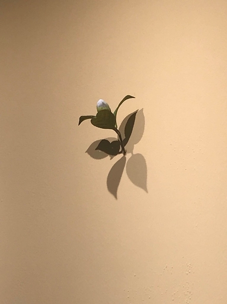 日本藝術家須田悅弘（Yoshihiro Suda）的《Camellia》，小巧的山茶花散發著幽靜氛圍。（本刊資料室）