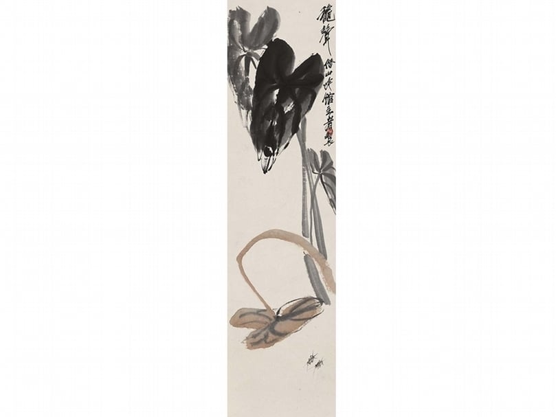 圖6 齊白石〈秋聲〉軸，紙本設色，133×33公分。 圖︱北京畫院